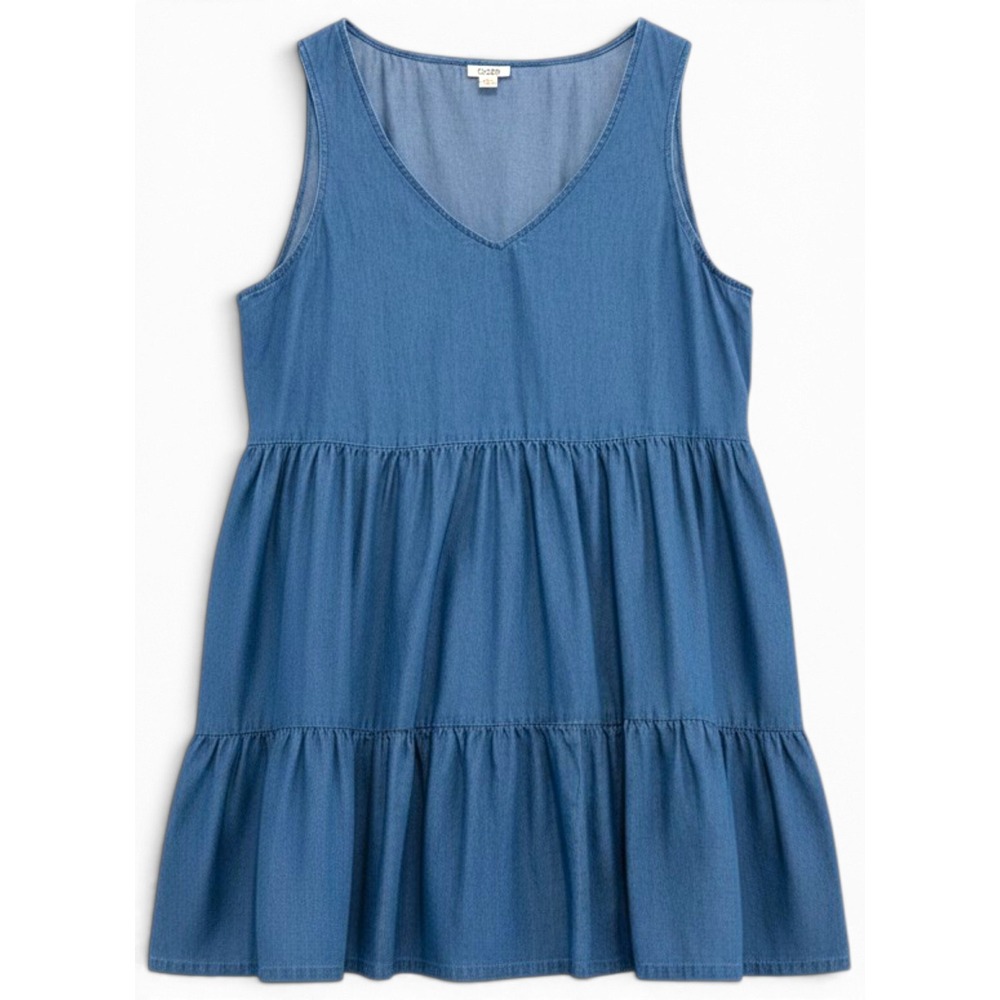 a.n.a Chambray Tiered Babydoll Dress Women XL Western Country Cottagecore Blue